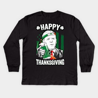 Funny Confused Joe Biden Happy Thanksgiving For St Patricks Day Kids Long Sleeve T-Shirt